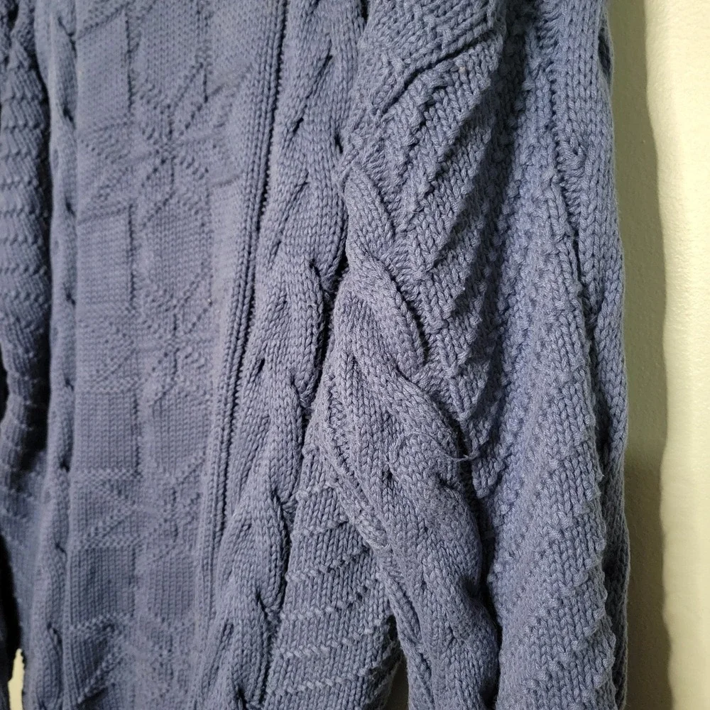 VTG Abercrombie & Fitch Men's Fisherman Chunky Cable Knit Sweater Blue Med *Flaw